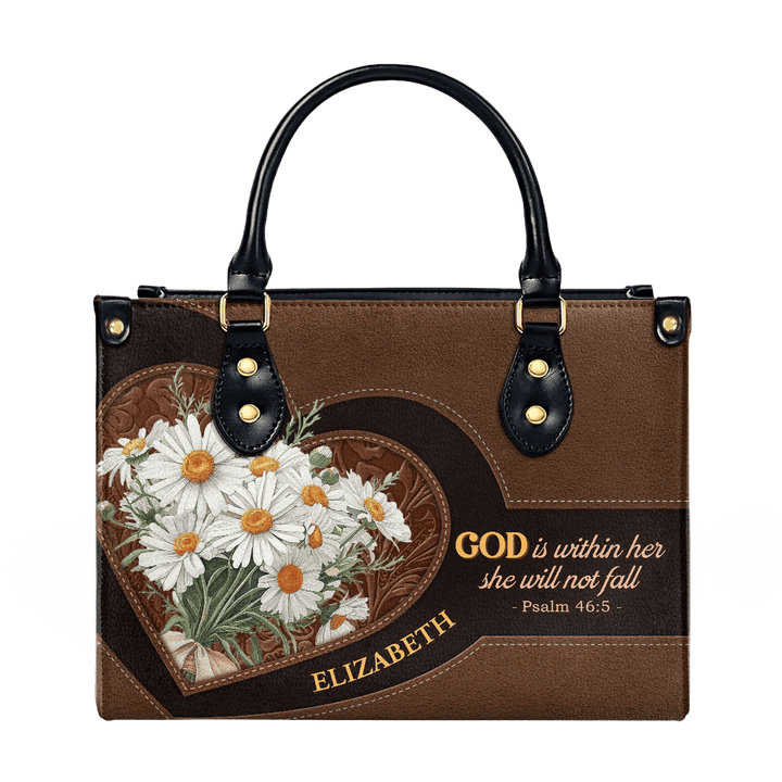 Christianartworkshop Psalm 46:5 Inspired Personalized Leather Handbag with Daisies & Heart Design - image 9