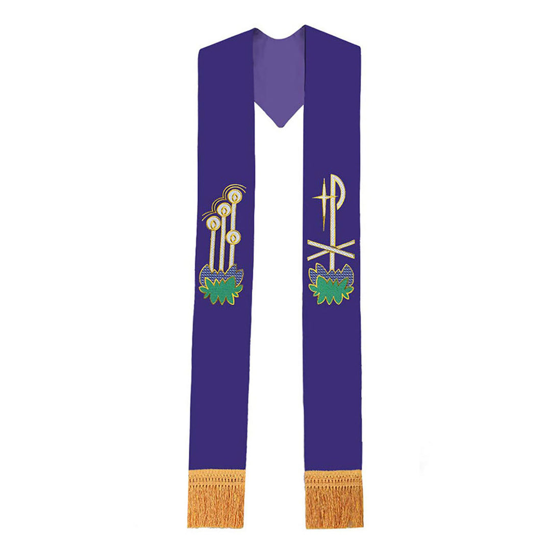 Christianartworkshop Liturgical Purple Clergy Stole: Golden Cross, Wheat - Inspired & Green Details - Purple - image 0