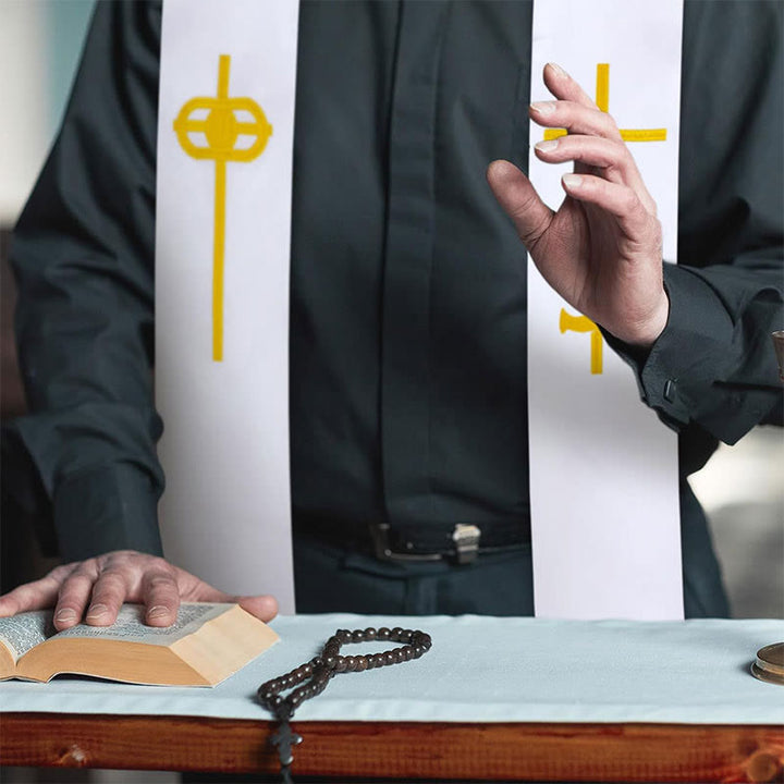 Christianartworkshop Pure White Liturgical Stole with Golden Cross and Holy Spirit Dove - image 2