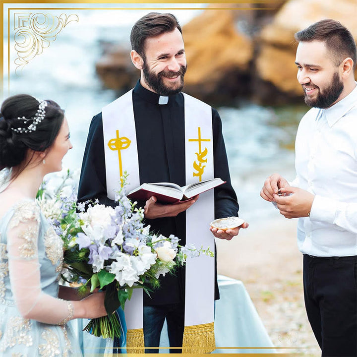 Christianartworkshop Pure White Liturgical Stole with Golden Cross and Holy Spirit Dove - image 1