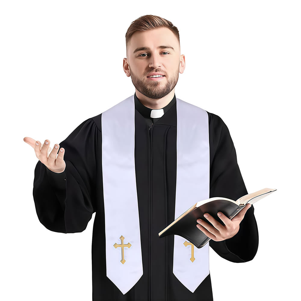 Christianartworkshop Elegant Black & White Clergy Robes: Golden Cross Detail - image 6