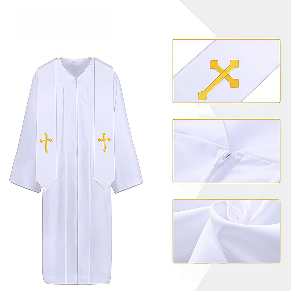 Christianartworkshop Elegant Black & White Clergy Robes: Golden Cross Detail - image 2