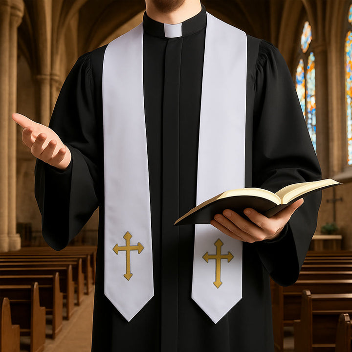 Christianartworkshop Elegant Black & White Clergy Robes: Golden Cross Detail - Black - 3XL - image 5