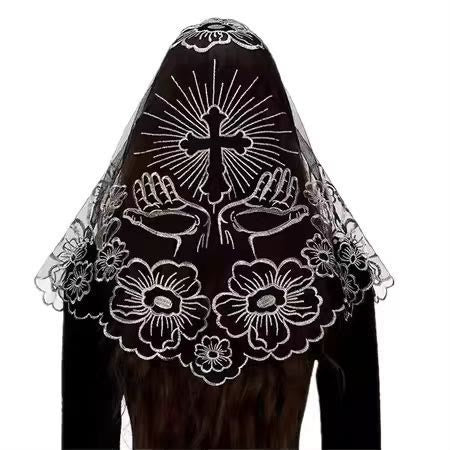 Christianartworkshop Elegant Blessed Lace Chapel Veil with Cross and Praying Hands - image 4