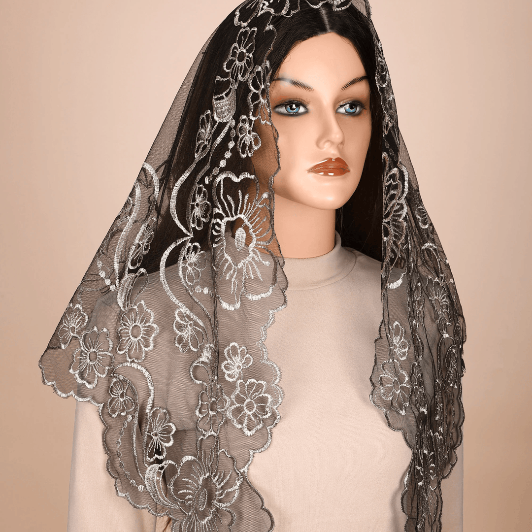 Christianartworkshop Elegant Blessed Lace Chapel Veil with Cross and Praying Hands - image 1