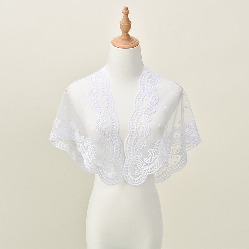 Christianartworkshop Black and White Lace Chapel Veil with Virgin Mary and Jerusalem Embroidery - image 6