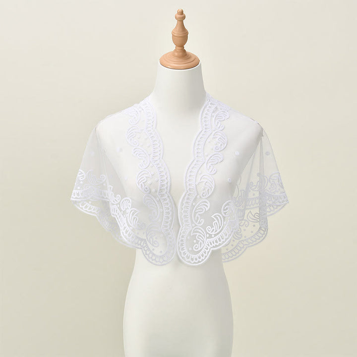 Christianartworkshop Black and White Lace Chapel Veil with Virgin Mary and Jerusalem Embroidery - image 6