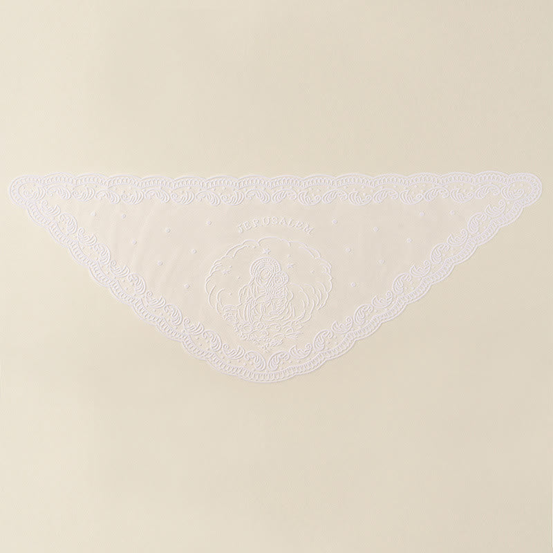 Christianartworkshop Black and White Lace Chapel Veil with Virgin Mary and Jerusalem Embroidery - image 7