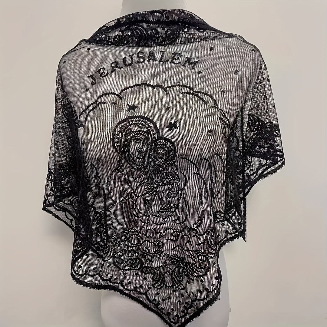 Christianartworkshop Sacred Grace Black and White Jerusalem Chapel Veil with Virgin and Child - image 1