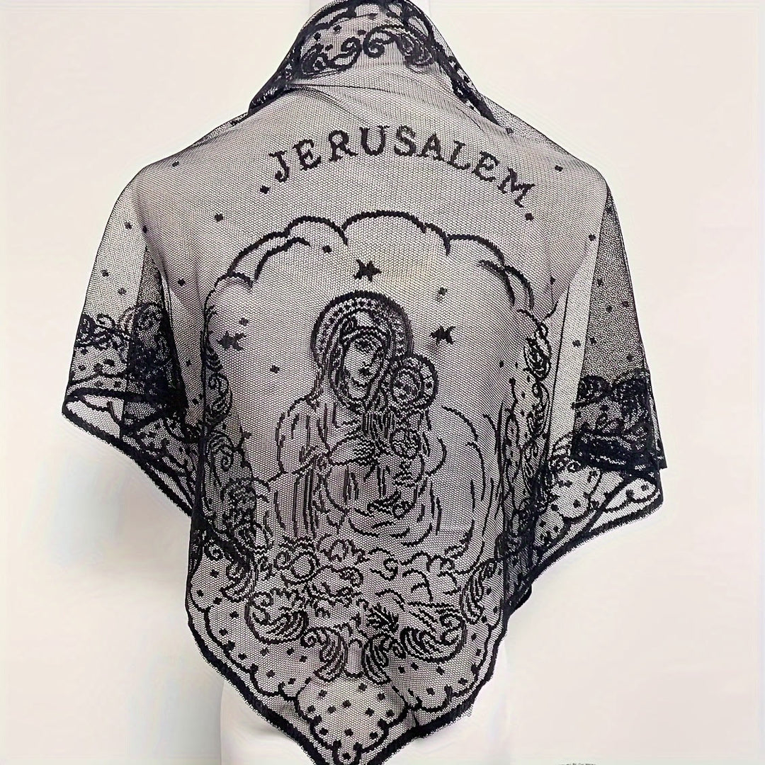 Christianartworkshop Sacred Grace Black and White Jerusalem Chapel Veil with Virgin and Child - Black - image 0