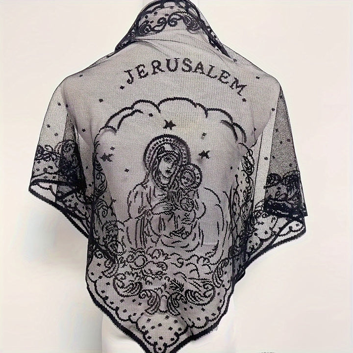 Christianartworkshop Sacred Grace Black and White Jerusalem Chapel Veil with Virgin and Child - Black - image 0