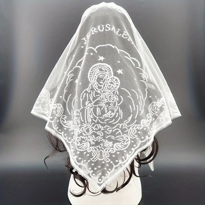 Christianartworkshop Sacred Grace Black and White Jerusalem Chapel Veil with Virgin and Child - White - image 6