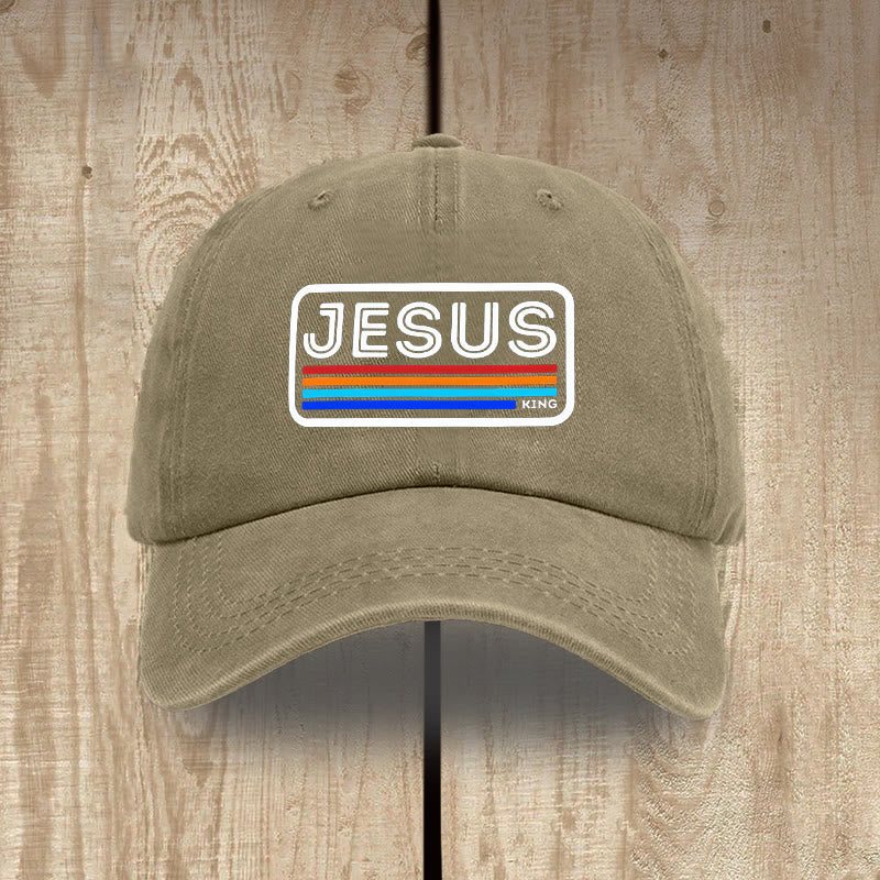 Christianartworkshop Urban Faith JESUS Graphic with Rainbow Unisex Distressed Washed Cotton Hat - Khaki - image 7