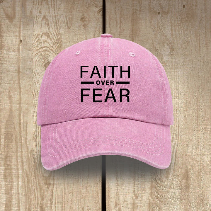 Christianartworkshop Minimalist Bold Statement Faith Over Fear Unisex Distressed Washed Cotton Hat - Pink - image 13