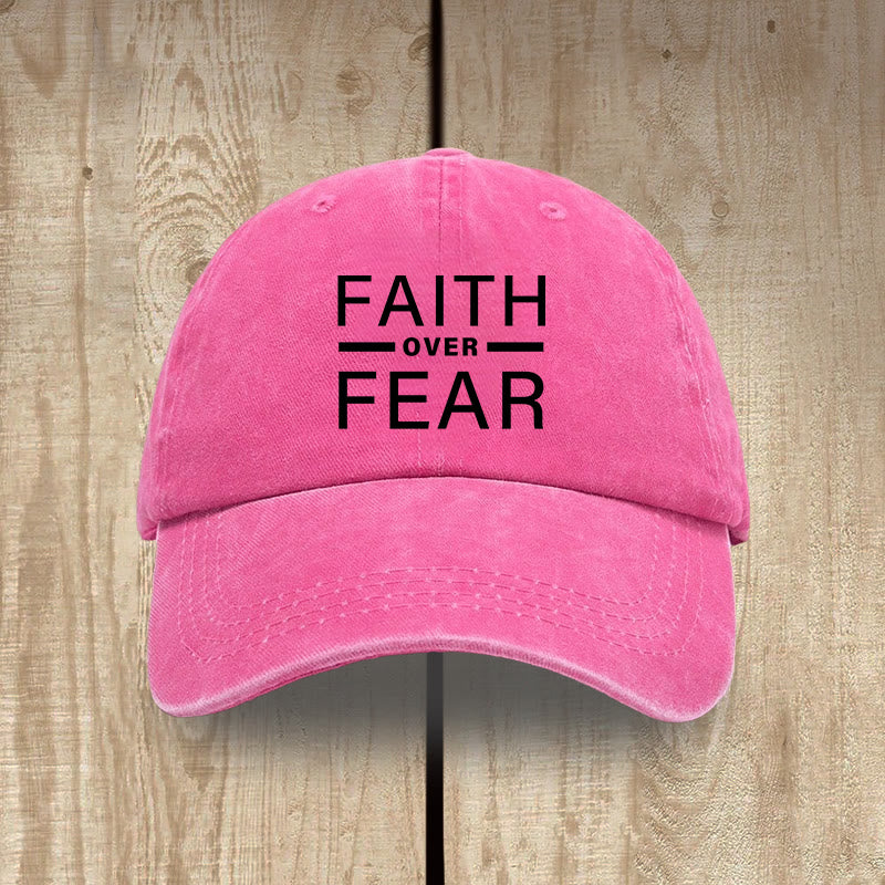 Christianartworkshop Minimalist Bold Statement Faith Over Fear Unisex Distressed Washed Cotton Hat - Rose - image 12