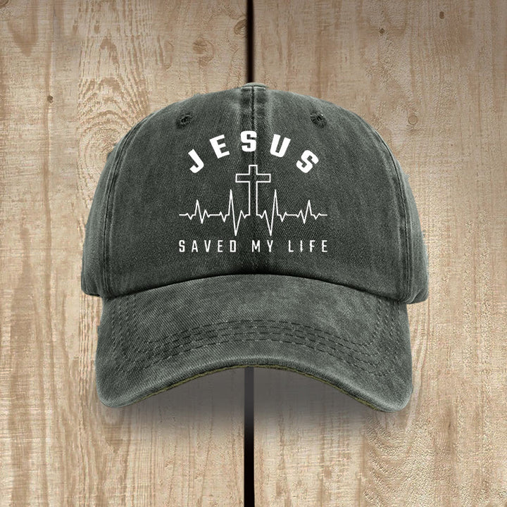 Christianartworkshop Jesus Saved My Life and Heartbeat Graphic Unisex Distressed Washed Cotton Hat - Army Green - image 7