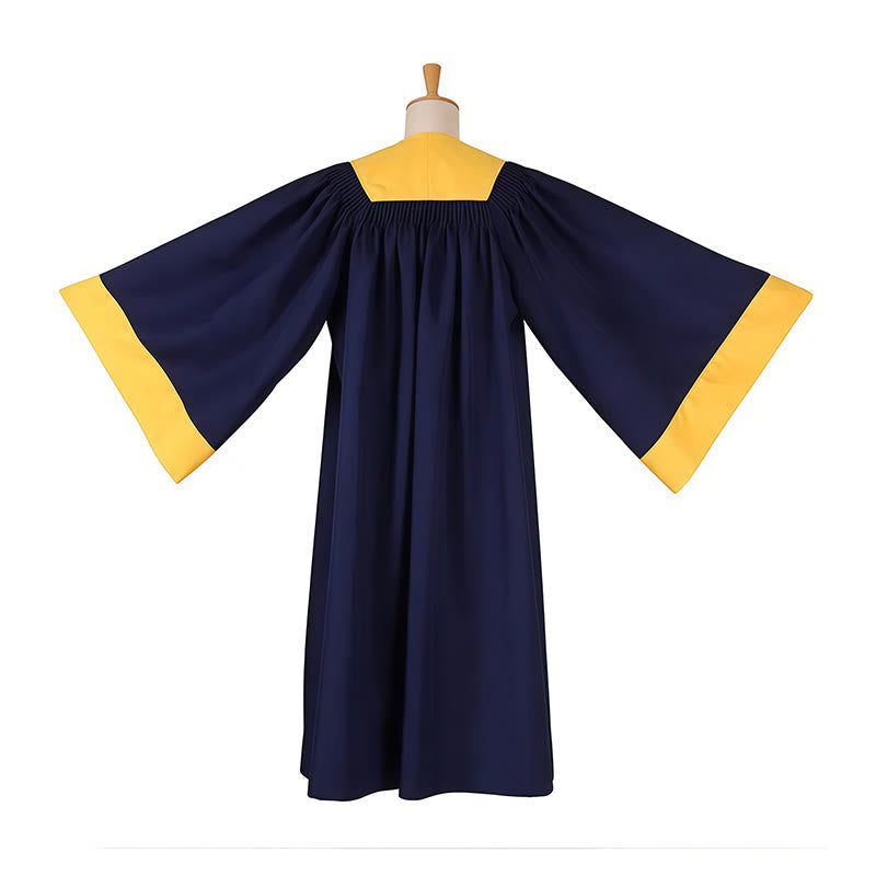 Christianartworkshop Exquisite Navy Clergy Robe with Yellow & Gray Accent Details - image 3