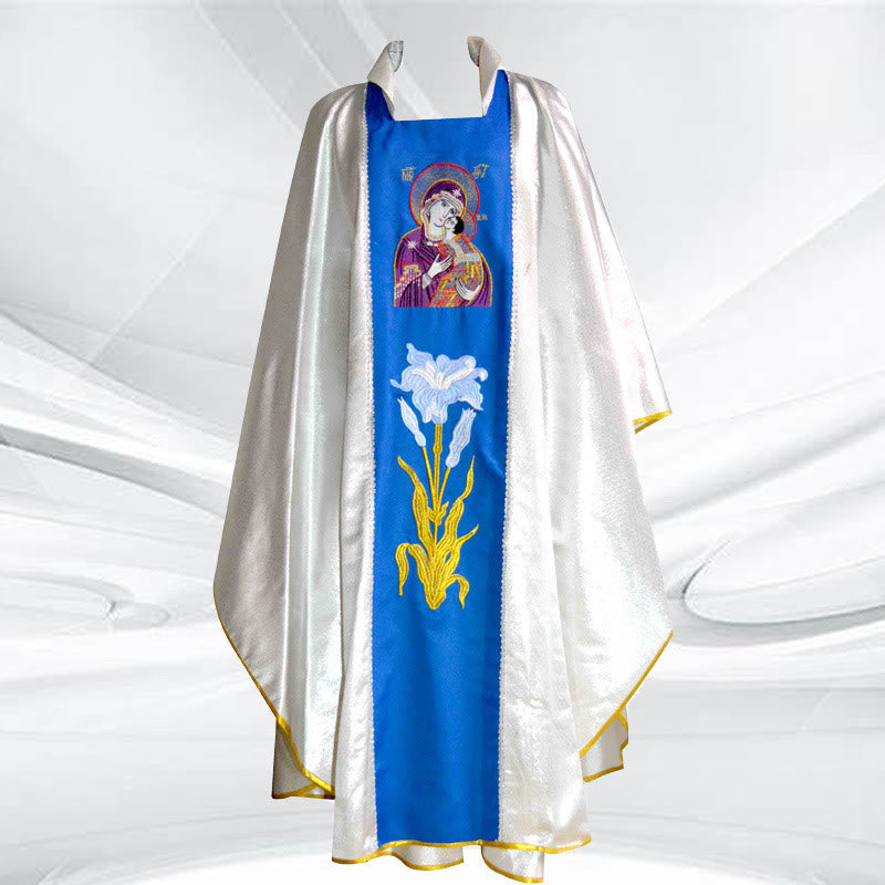 Christianartworkshop High - End Chasuble in Silver - White/Blue & Gold/Red with Thematic Motifs - White & Blue - One Size FIts Most - image 0