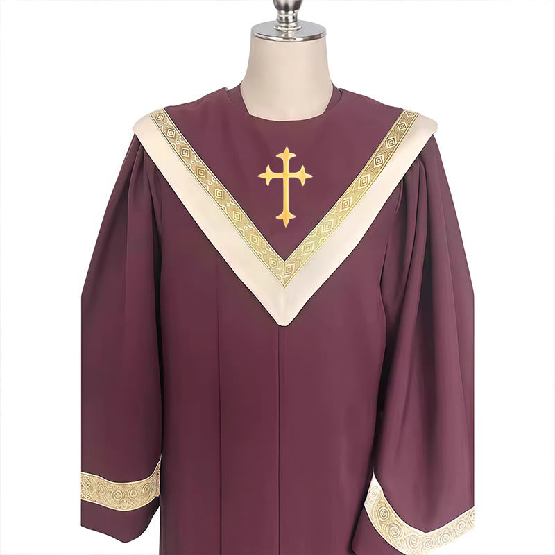 Christianartworkshop Burgundy Clergy Robe with Golden Holy Spirit Detail & V-Collar Design - image 5