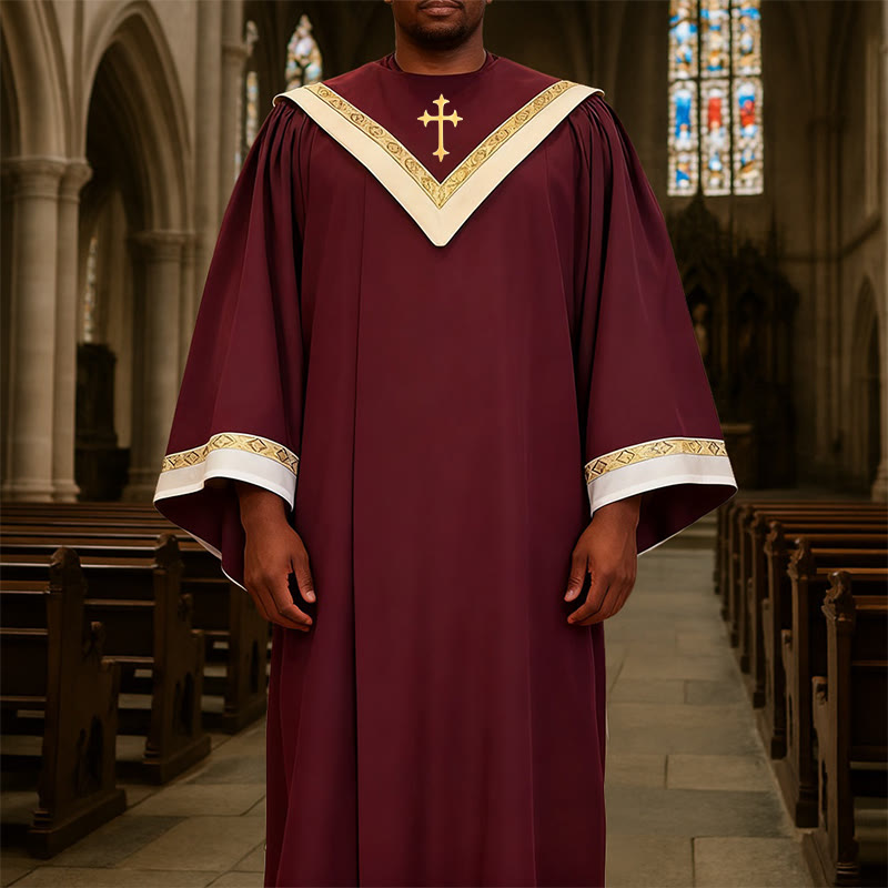 Christianartworkshop Burgundy Clergy Robe with Golden Holy Spirit Detail & V-Collar Design - image 2