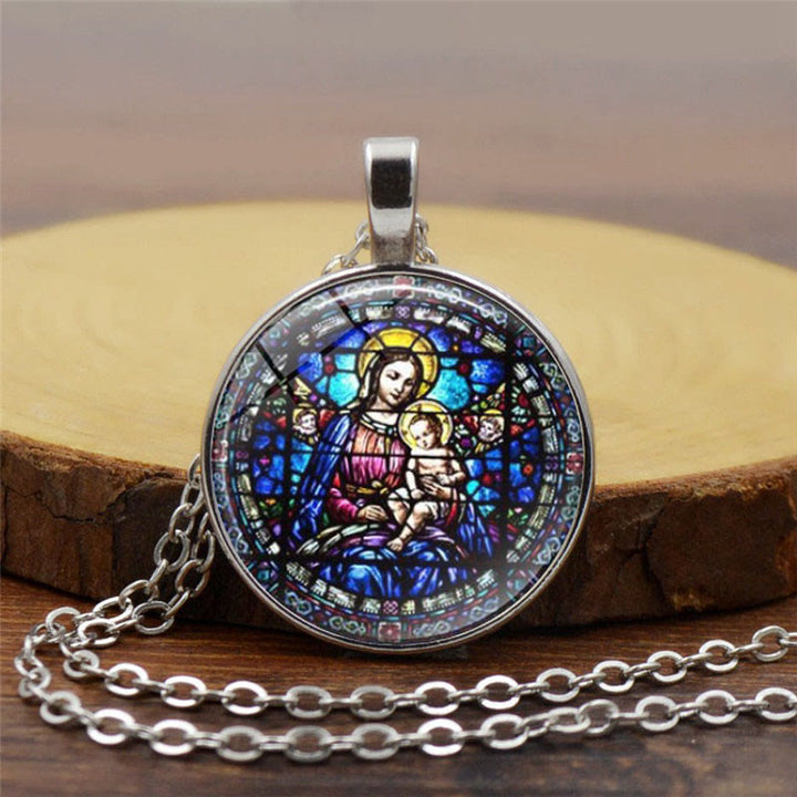 Christianartworkshop Choose Your Blessing Radiant Faith Necklace: Madonna with Child or Roses of Guadalupe  - Madonna & Child - Silver - image 1