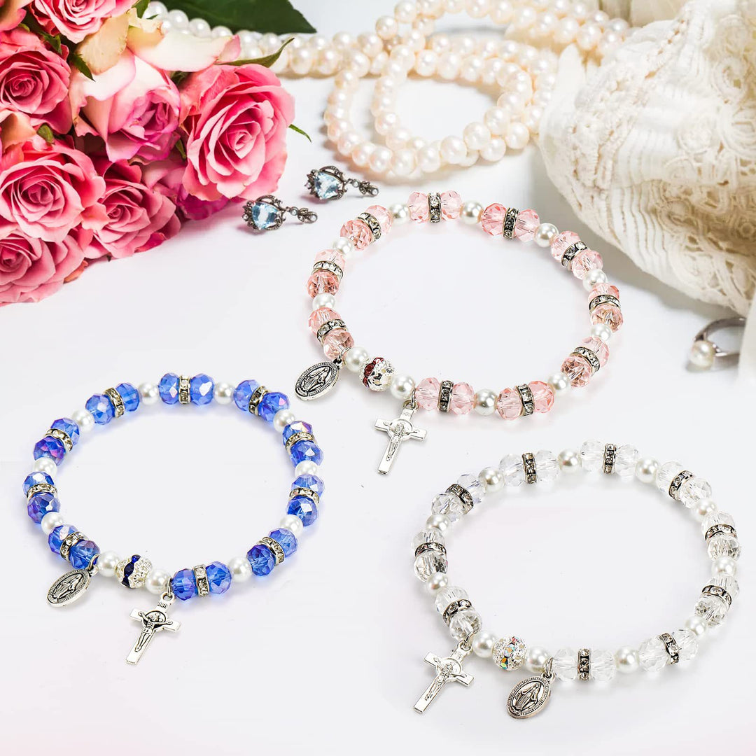 Christianartworkshop Crystal Beads Stretch Bracelet with Crucifix and Miraculous Medal - image 9
