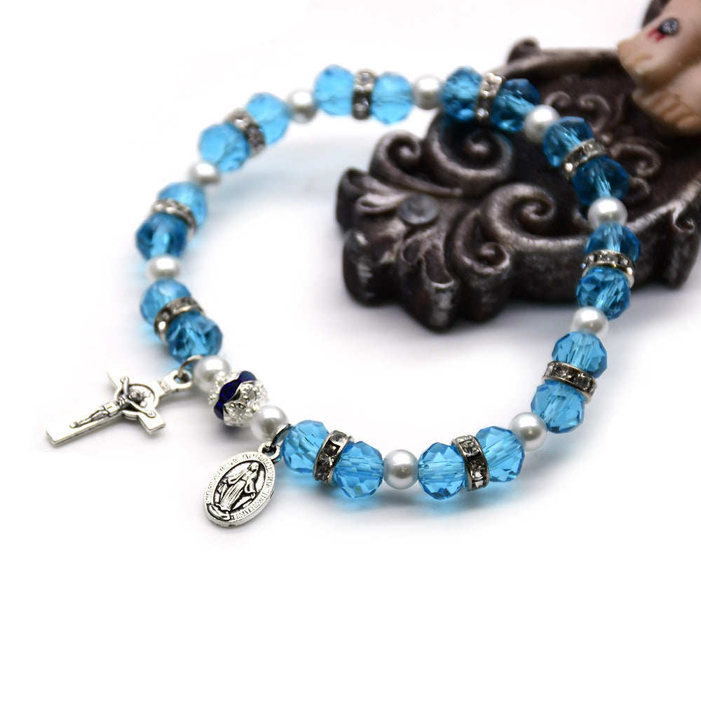 Christianartworkshop Crystal Beads Stretch Bracelet with Crucifix and Miraculous Medal - image 7