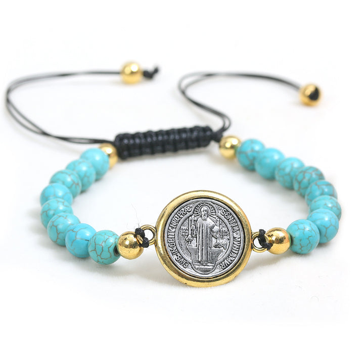 Christianartworkshop Turquoise St. Benedict Prayer Beaded Bracelet