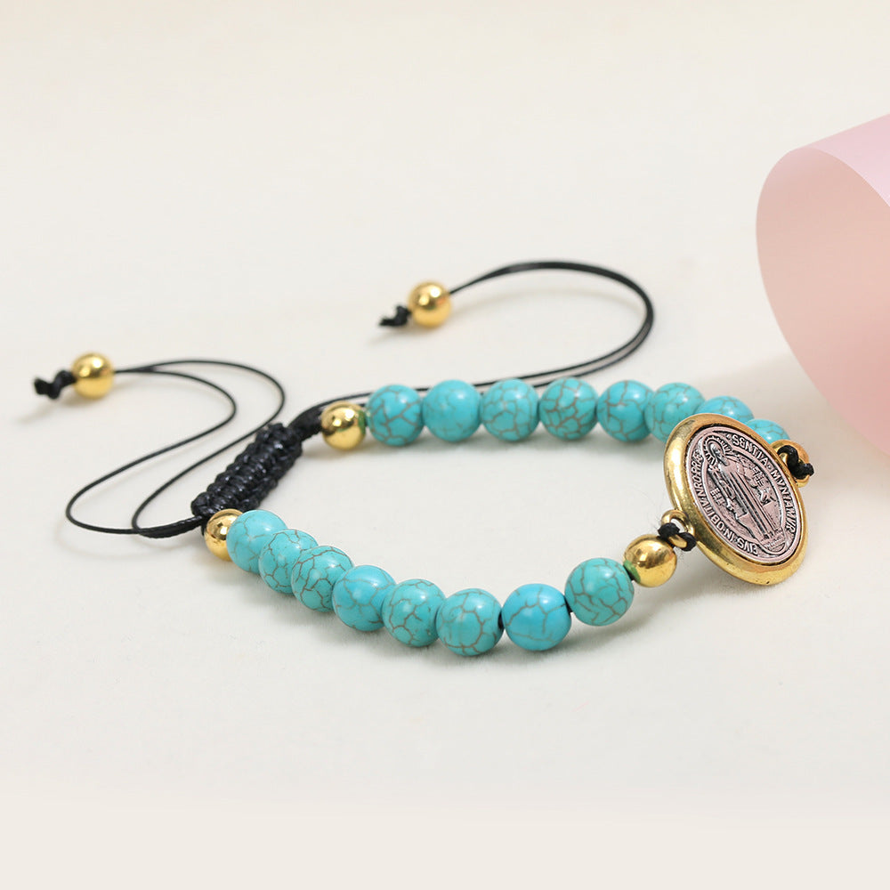 Christianartworkshop Turquoise St. Benedict Prayer Beaded Bracelet