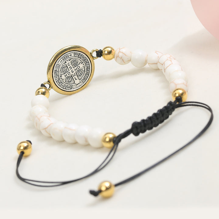 Christianartworkshop Turquoise St. Benedict Prayer Beaded Bracelet