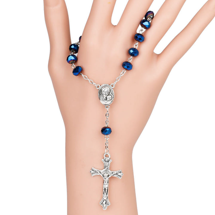 Blue Crystal Gemstone Virgin Mary Bracelet Rosary - image 4