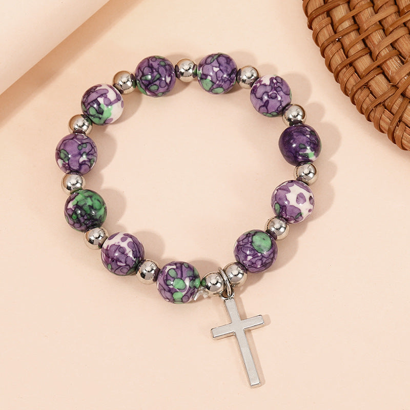 Christianartworkshop Crucifix Prayer Beaded Purple Stones Bracelet - image 1