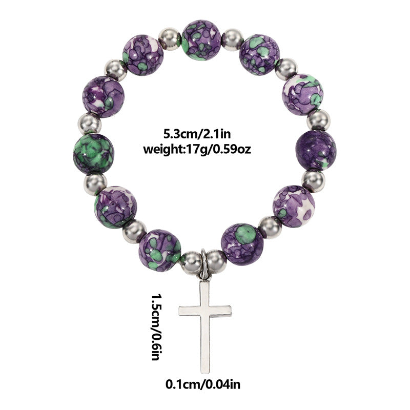 Christianartworkshop Crucifix Prayer Beaded Purple Stones Bracelet - image 5
