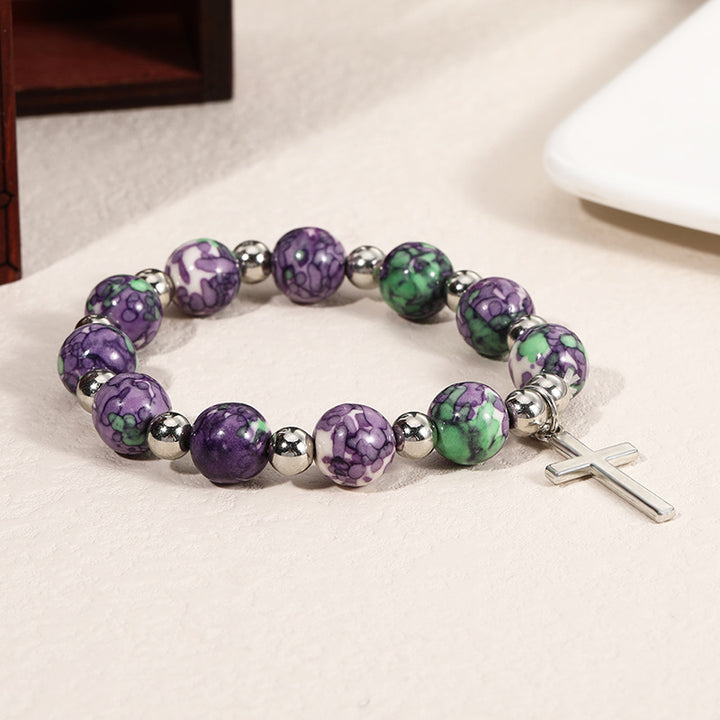 Christianartworkshop Crucifix Prayer Beaded Purple Stones Bracelet - Purple - image 0