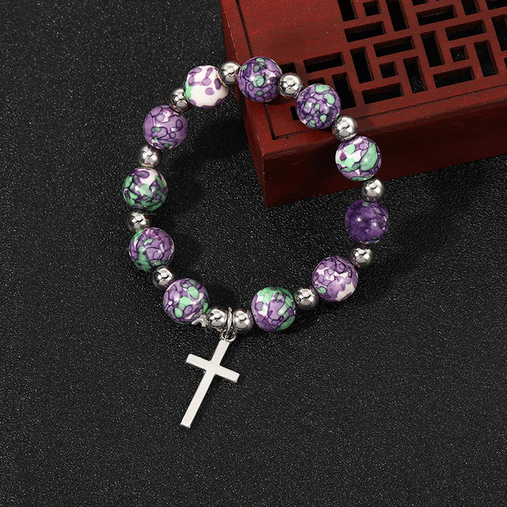 Christianartworkshop Crucifix Prayer Beaded Purple Stones Bracelet - image 4
