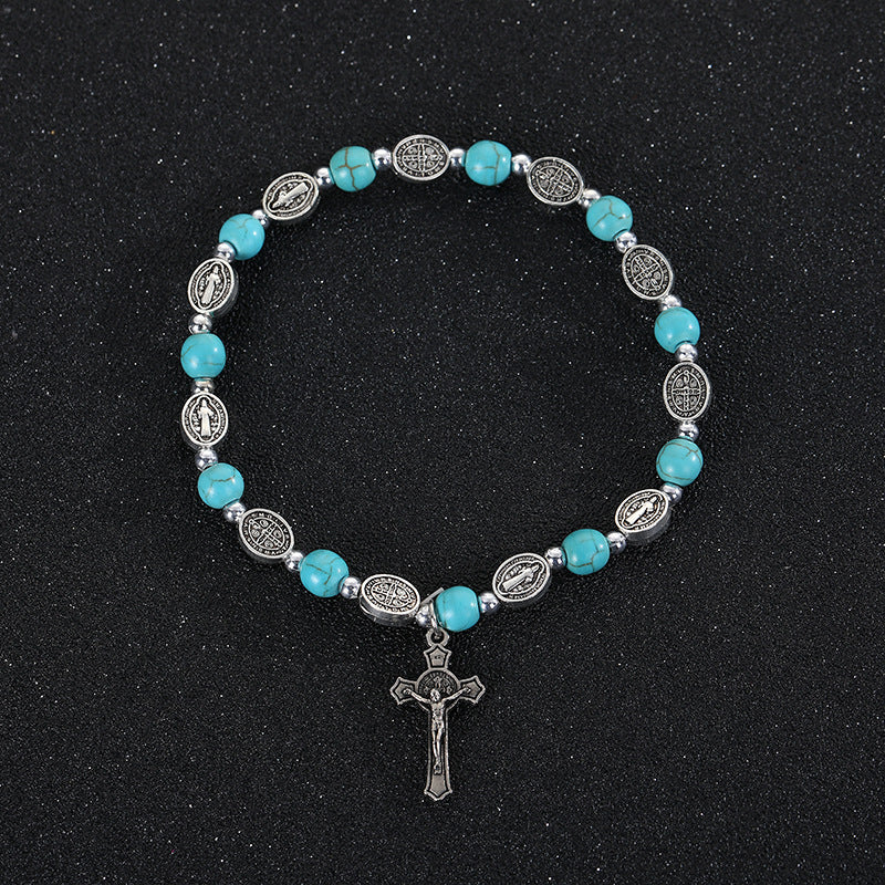 Christianartworkshop Agate/Turquoise St. Benedict Cross Bracelet - Turquoise - image 3