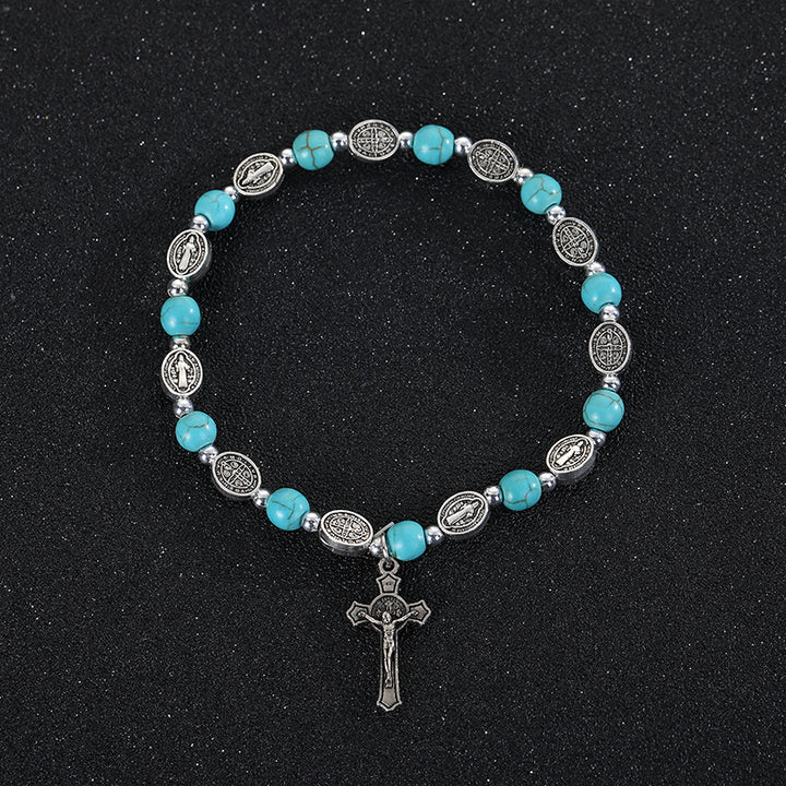 Christianartworkshop Agate/Turquoise St. Benedict Cross Bracelet - Turquoise - image 3