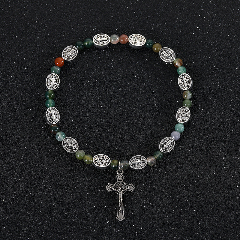 Christianartworkshop Agate/Turquoise St. Benedict Cross Bracelet - Agate - image 0