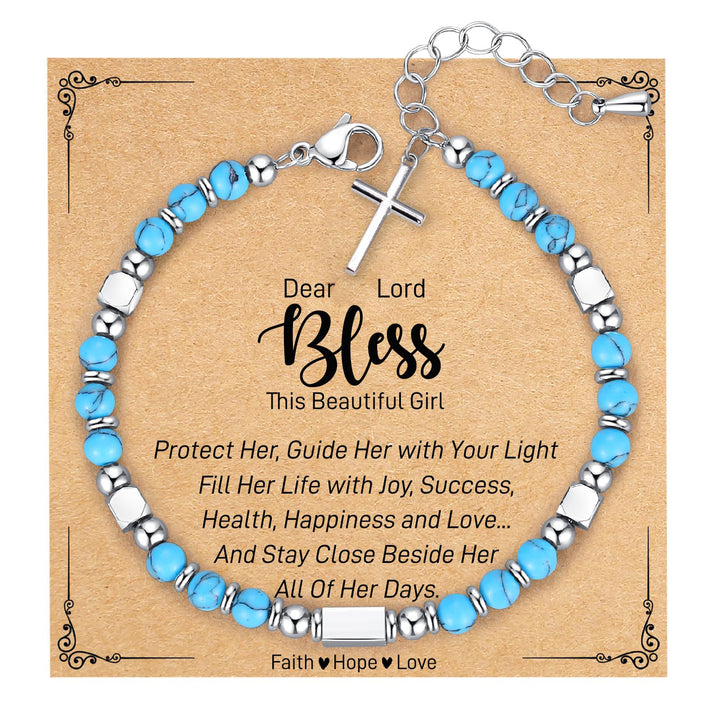 Christianartworkshop Turquoise Cross Healing Bead String Bracelet - Healing Beads Bracelet - image 0