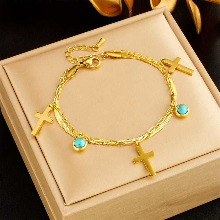 Christianartworkshop Turquoise Embellished Double Layer Bracelet - Double Layer Bracelet - image 0