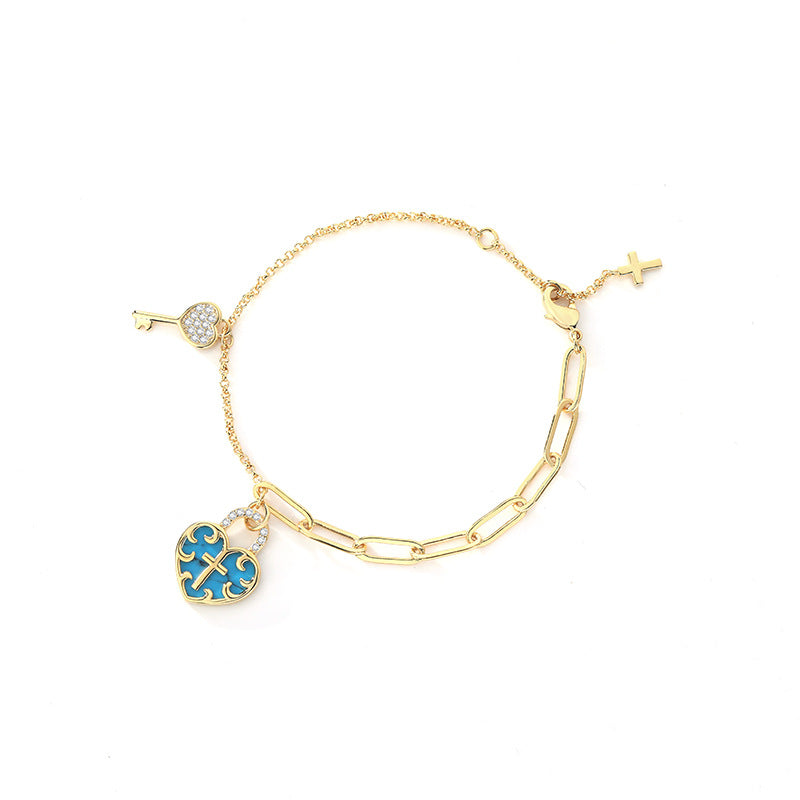 Christianartworkshop Turquoise Cross Heart-Lock Bracelet with Zirconia Key - image 4