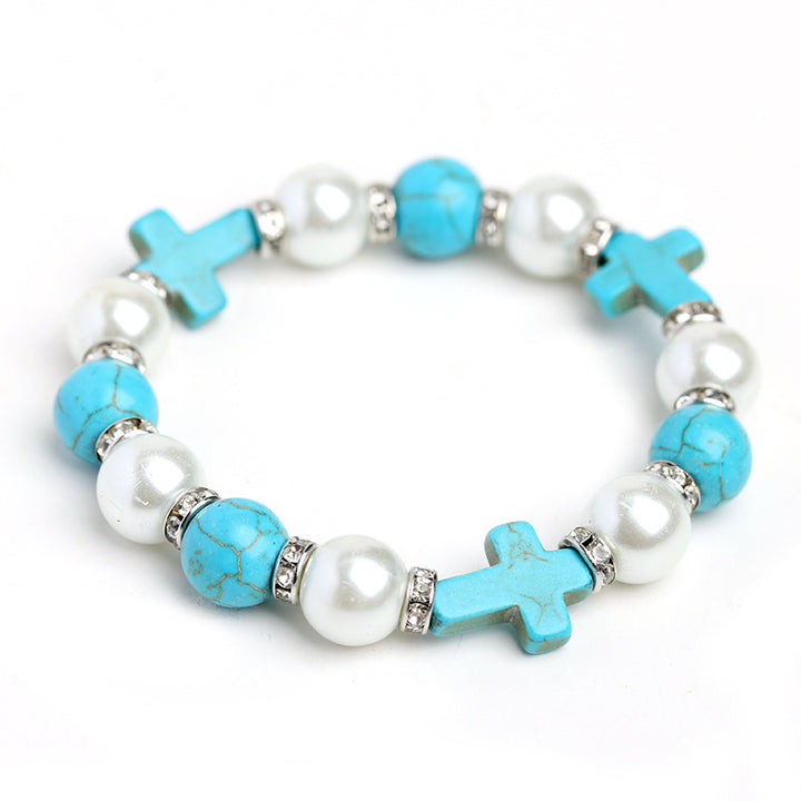 Christianartworkshop Pearl & Turquoise Cross Healing Energy Bracelet - image 3