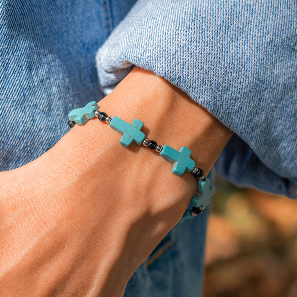 Christianartworkshop Crucifix Prayer Beaded Turquoise Bracelet - image 2
