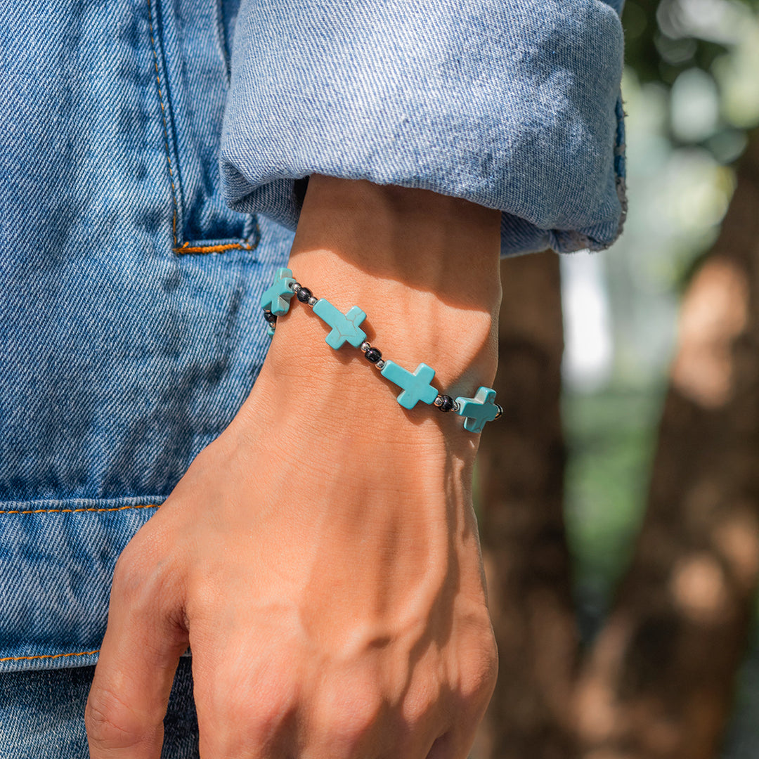 Christianartworkshop Crucifix Prayer Beaded Turquoise Bracelet - image 3