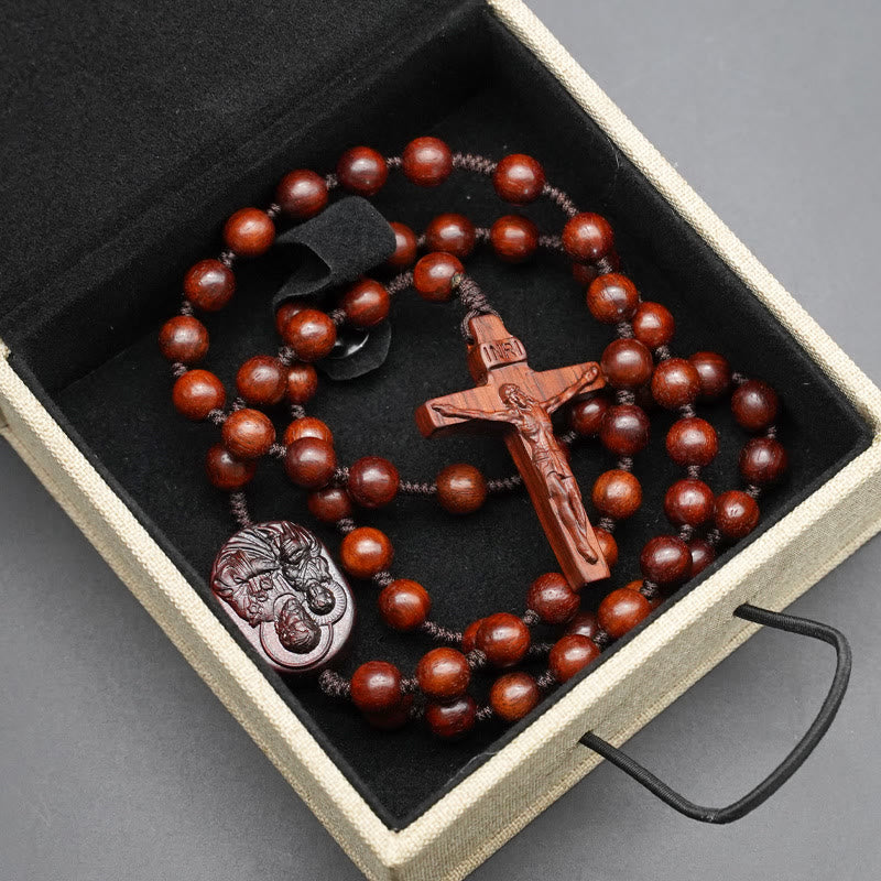 Christianartworkshop Wood Beads Crucifix Prayer Rosary - Rosewood-10mm - image 1