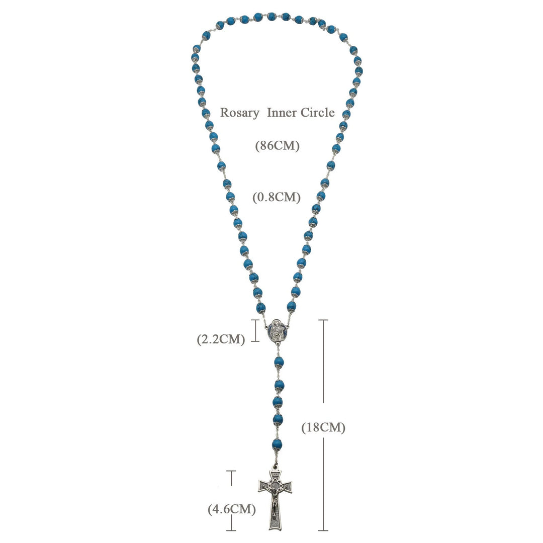 Christianartworkshop Blue Turquoise Christ Prayer Rosary with Mary & Baby Jesus Medal