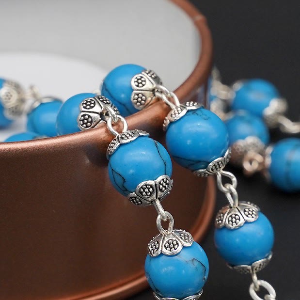 Christianartworkshop Blue Turquoise Christ Prayer Rosary with Mary & Baby Jesus Medal
