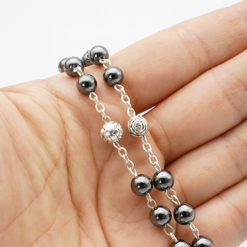 Hematite Rosary with Blessed Virgin Mary Medal - image 3