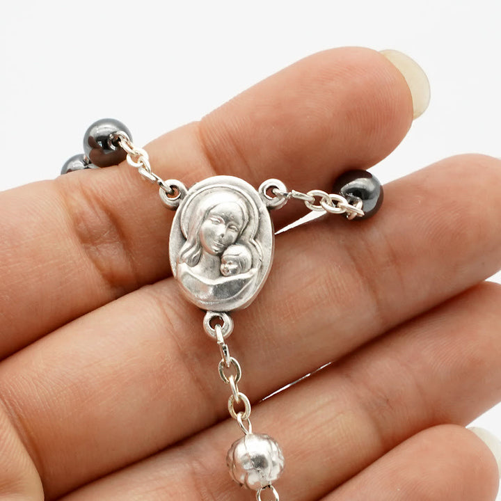 Hematite Rosary with Blessed Virgin Mary Medal - image 2