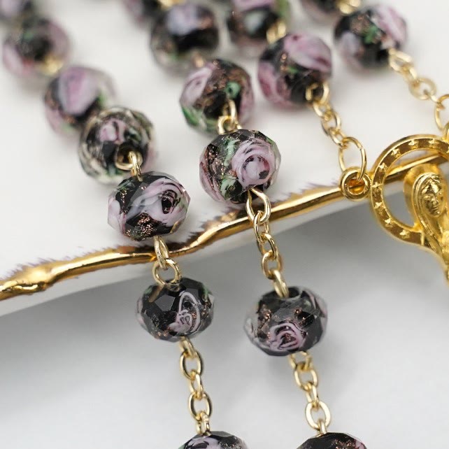 Flower Rose Glazed Beads Rosary with Mary & Crucifix - image 2